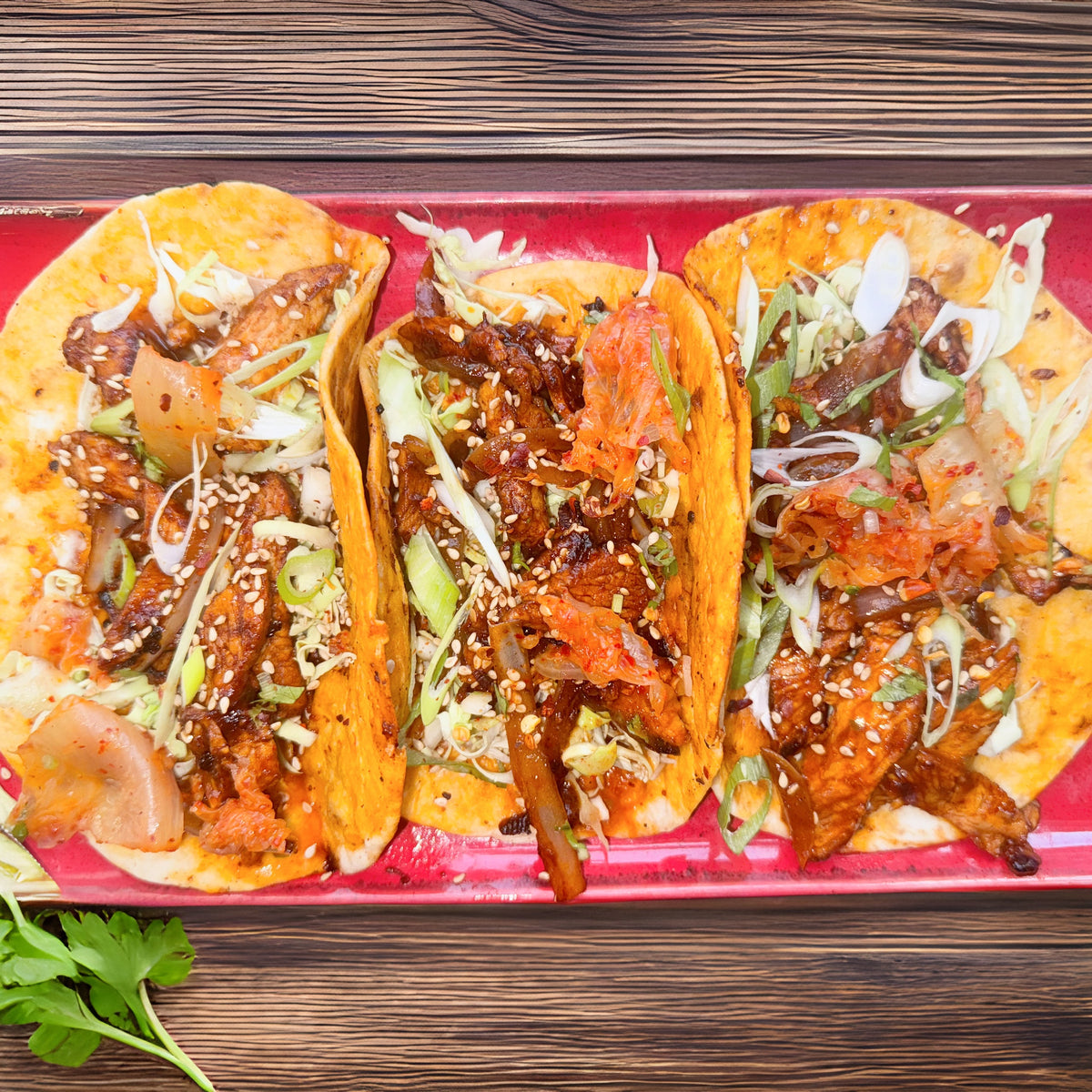 Korean Chicken Kimchi Tacos